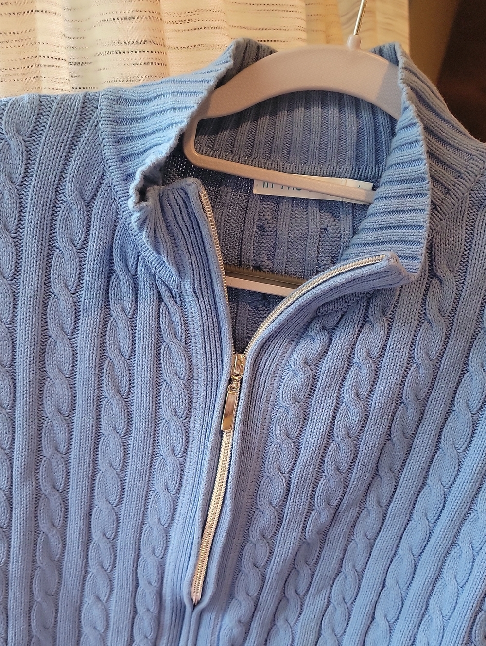 In The Loop Blue Cable Knit Zip Sweater Like New